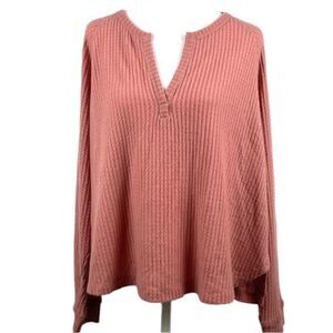 ABOUND Women’s V Neck Long Sleeve Sweater Soft Cable Knit Pink Plus Size 1X